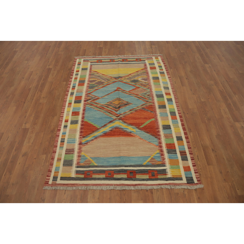 Tapis géométrique Kilim tissé à la main 4 x 6