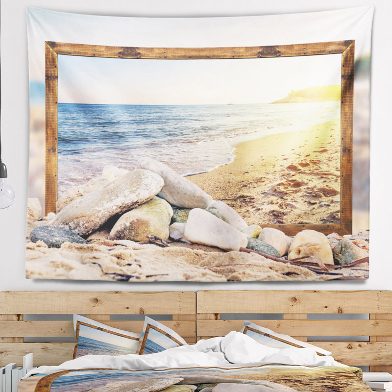 Tapisserie de plage à rochex de mer à effet encadré, H 68 po x l 80 po
