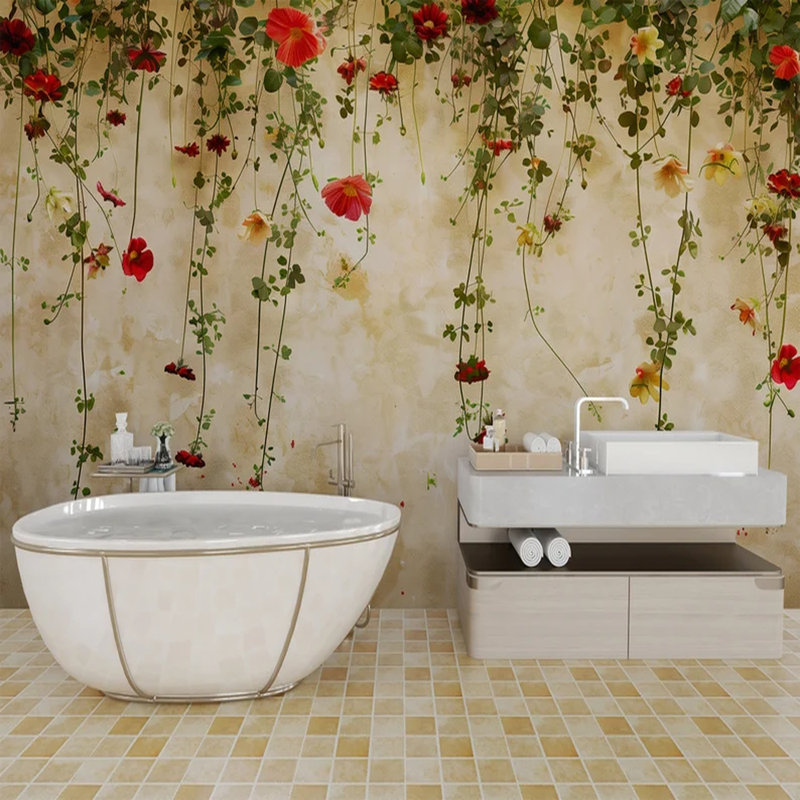 Jardin suspendu romantique - murale florale de vigne, L 96 po x l 108 po