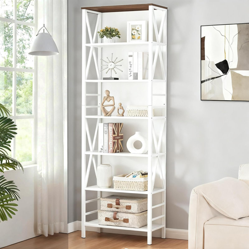 Bibliothèque ouverte 7 niveaux, (6 tablettes) H 84 po x l 23,6 po x P 11,8 po, Blanc