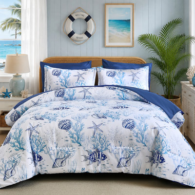 7-Piece Coastal Beach Comforter Set, Ocean Nautical All-Season Bedding