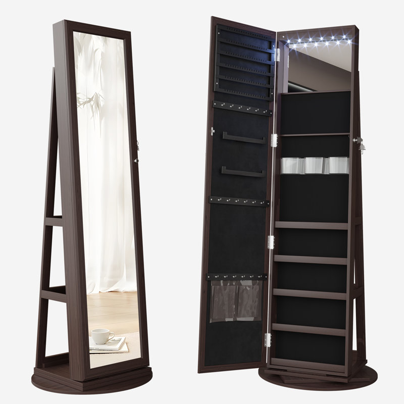 Chrisney 21.6'' Wide Jewelry Armoire with Mirror, Brown