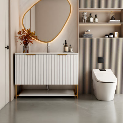 Plateau de meuble-lavabo simple en céramique avec armoire et tablette ouverte 39,76 po Kassen
