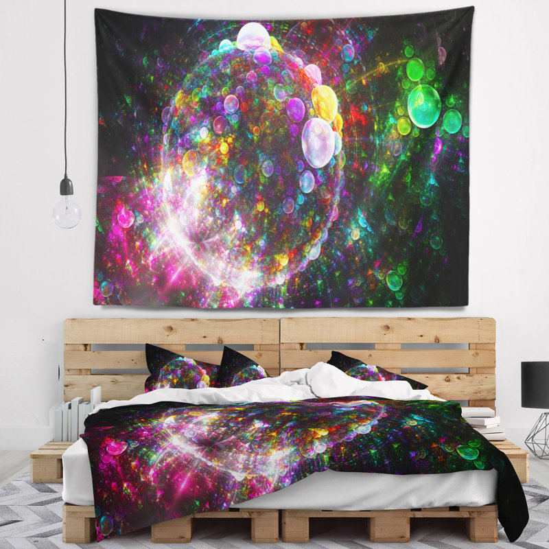 Tapisserie à bulles sphériques multicolores abstraites, H 50 po x l 60 po