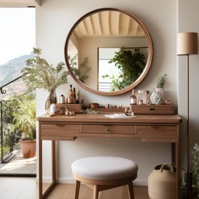 Brindell Solid Wood Frame Round Mirror
