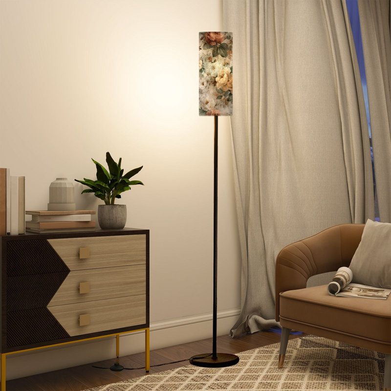  Lampe sur pied 68,5 "à pales en métal avec abat-jour en lin à intensité variable peinte à la main