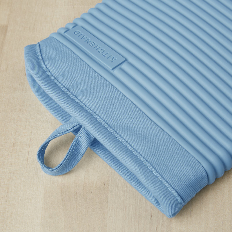 KitchenAid Ribbed Soft Silicone Oven Mitt, Light Blue