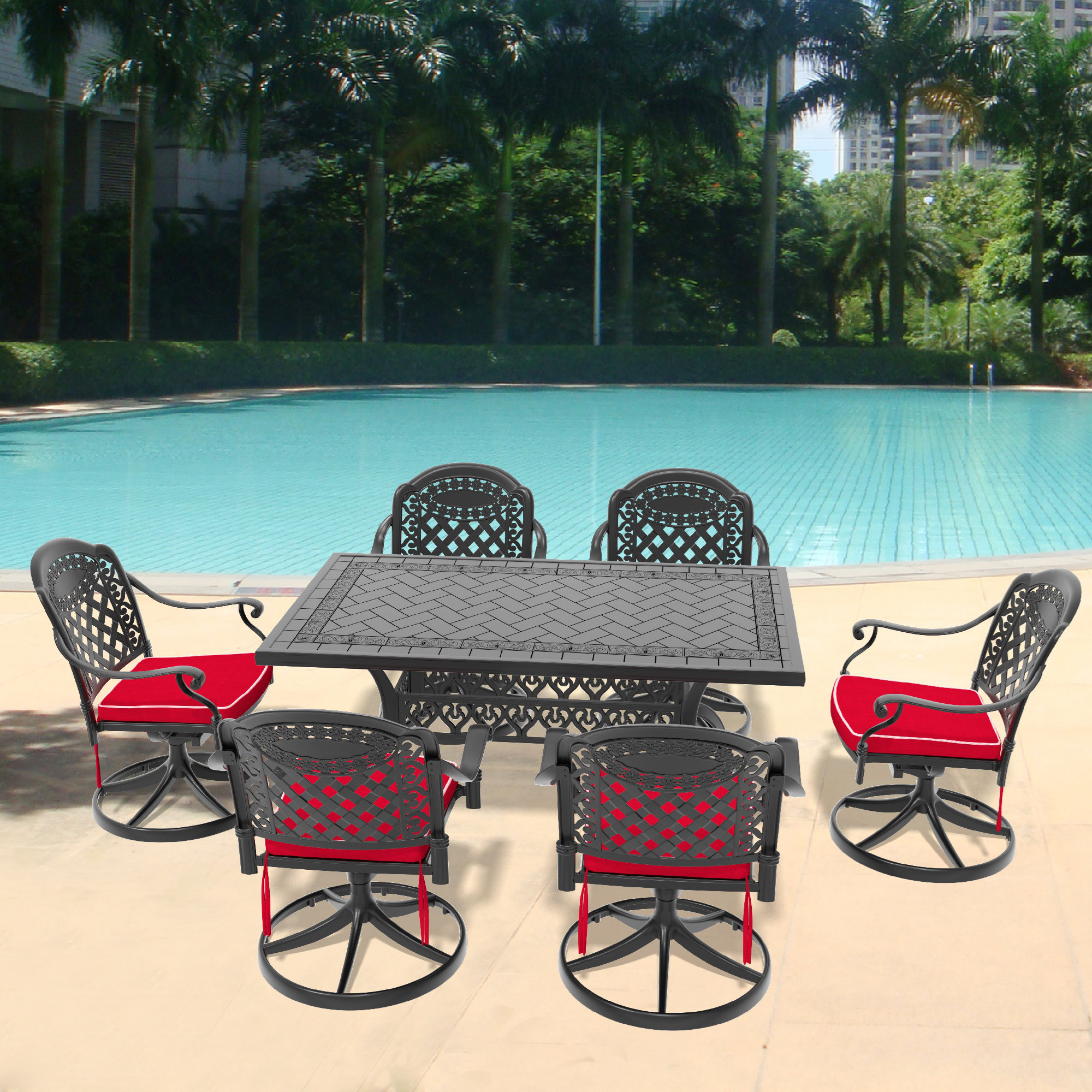 Astoria Grand 7-Piece All-Weather Cast Aluminum Dining Set, Include 6 ...