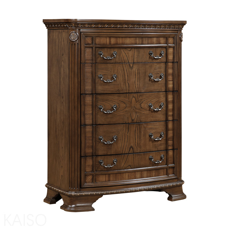 Commode de rangement élégante avec 5 tiroirs et meubles de chambre à coucher en bois au fini brun foncé 1 pièce