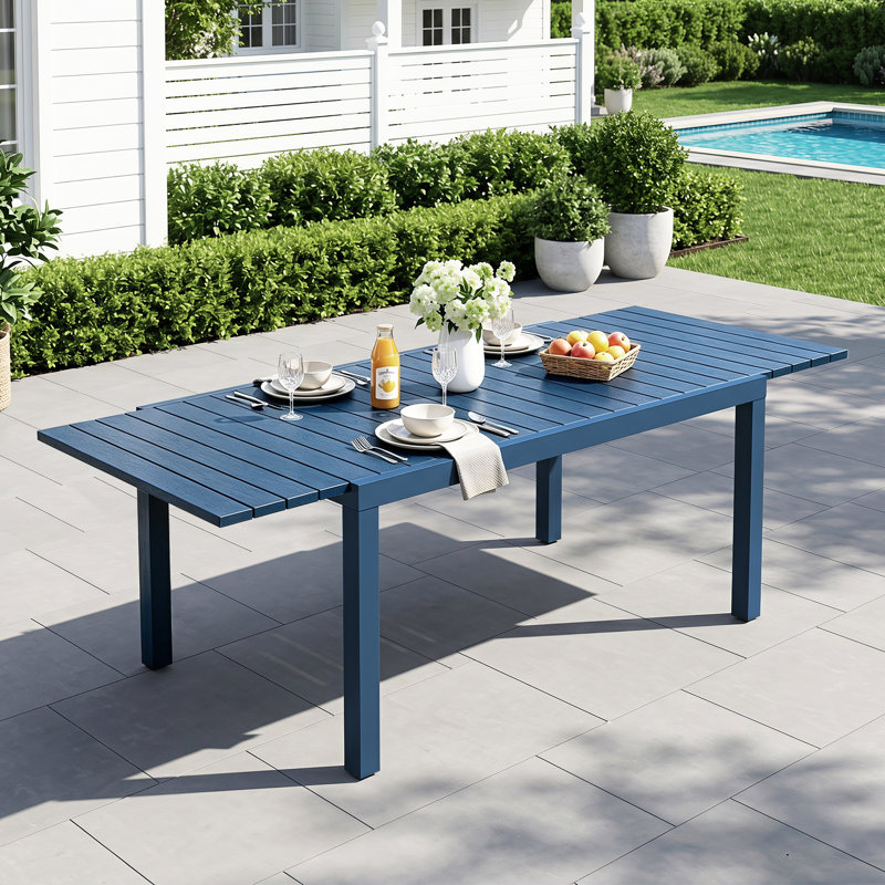 Table de salle à manger extensible pour 4 à 8 personnes en PEHD à grain de bois et cadre en aluminium avec verrous de sécurité et pieds réglables