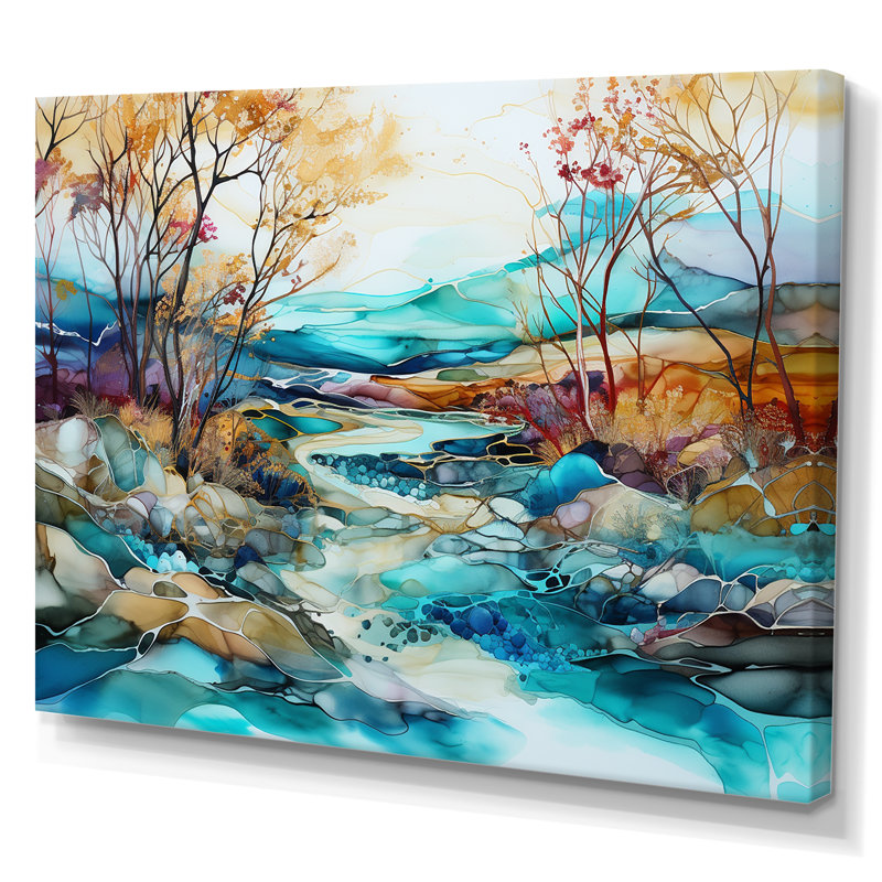 "Turquoise and Brown", impression sur toile encadrée, H 16 po x l 32 po x P 1 po, Toile tendue