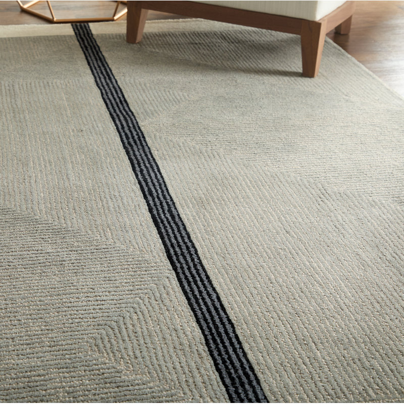 Tapis décoratif gris / noir de style Mid-Century Nio Architectural 3 pi 6 po x 5 pi 6 po, Rectangle 12 pi x 15 pi