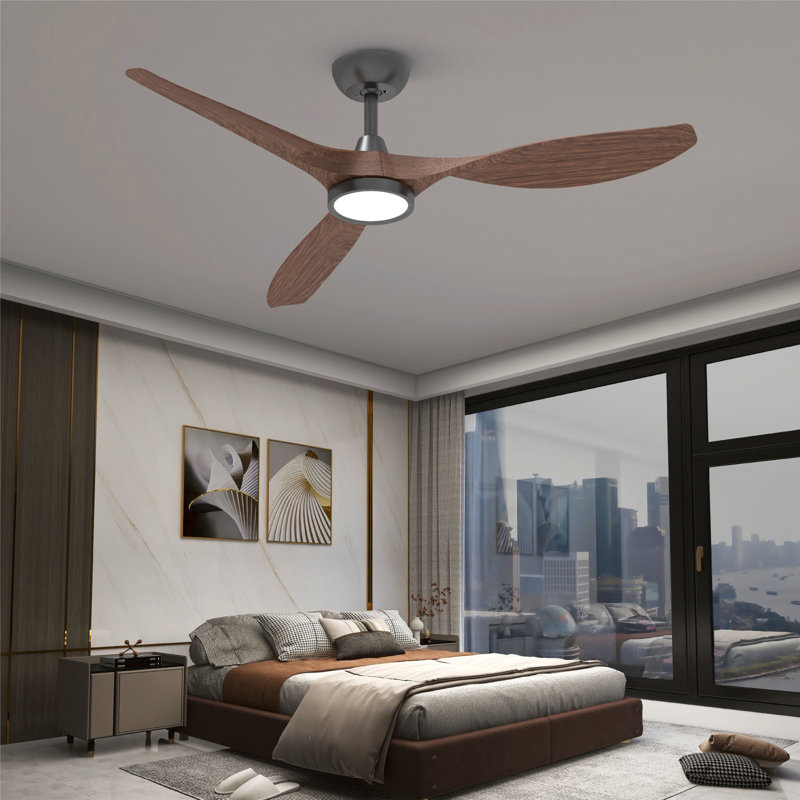Ventilateur de plafond à DEL 52 po avec télécommande Ulanda, Noir avec pales à grain de bois