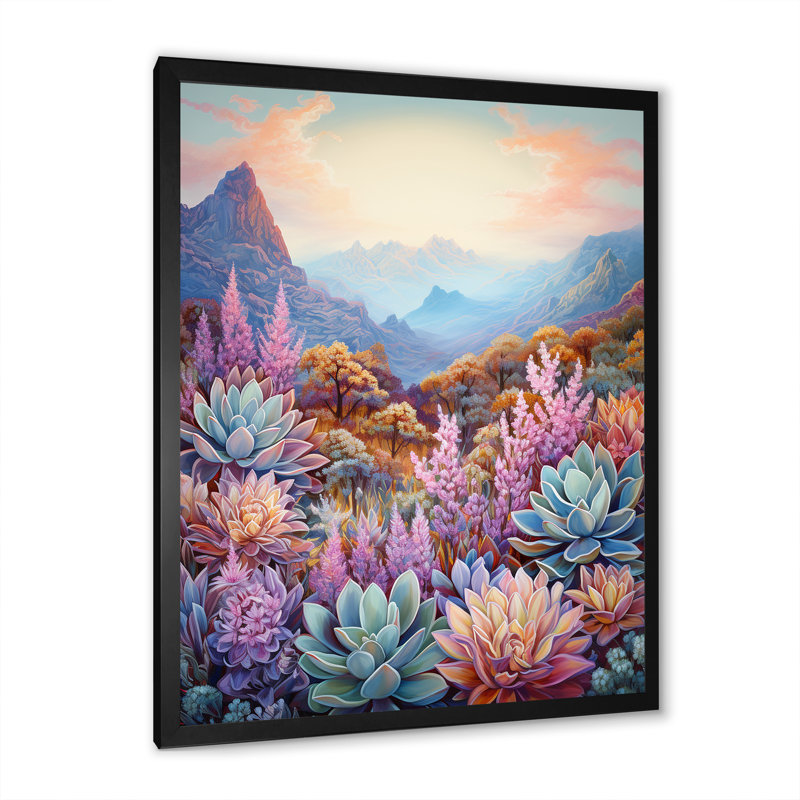 «Colorful Succulent Desert Charm I», reproductions d'art mural, Cadre simple noir, H 20 po x l 12 po x P 1 po