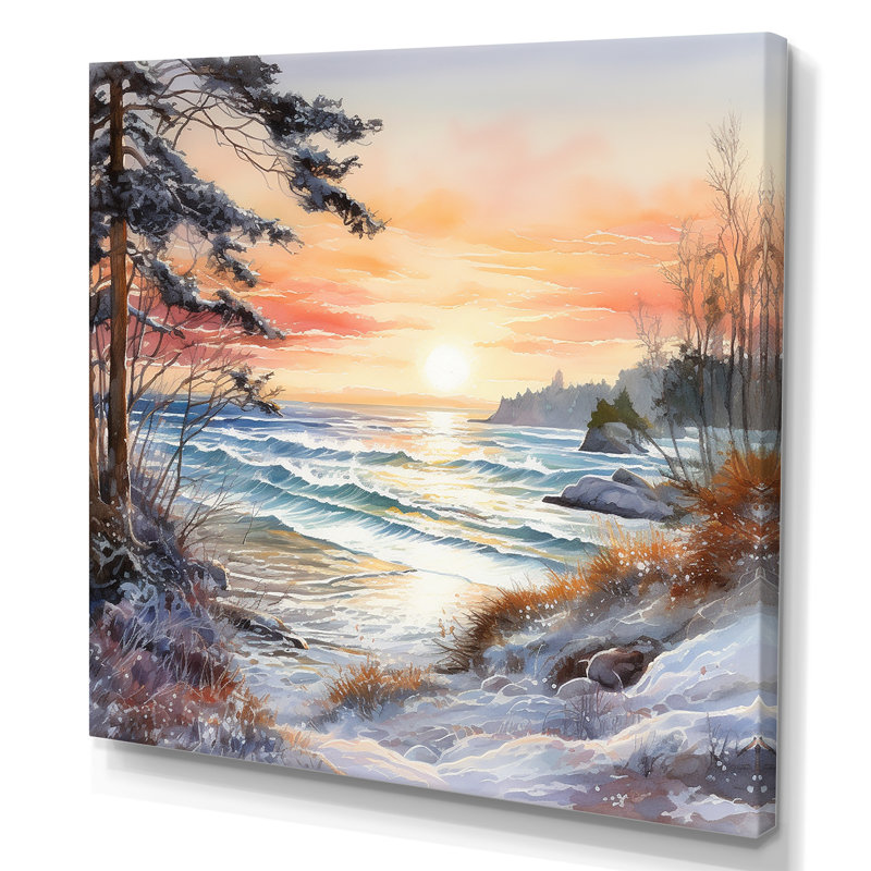 «Beach Sunset Charm In Winter», reproduction sur toile, Toile tendue, 16" H x 16" W