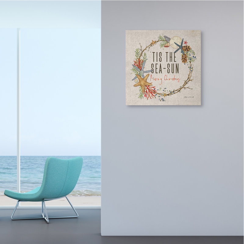 Couronne de Noël nautique Tis The Sea-Sun, H 24 po x l 24 po, Toile tendue