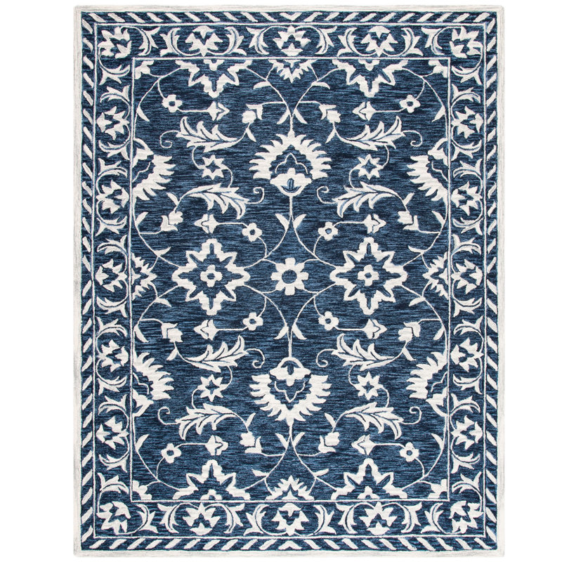 Umar Hand Tufted Wool/Cotton Ikat Rug in Navy/Taupe, Rectangle 8' x 10'