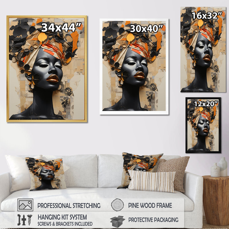 Minimalisme, mode féminine africaine, reproduction d'art sur toile, H 44 po x l 34 po, Encadrement argenté