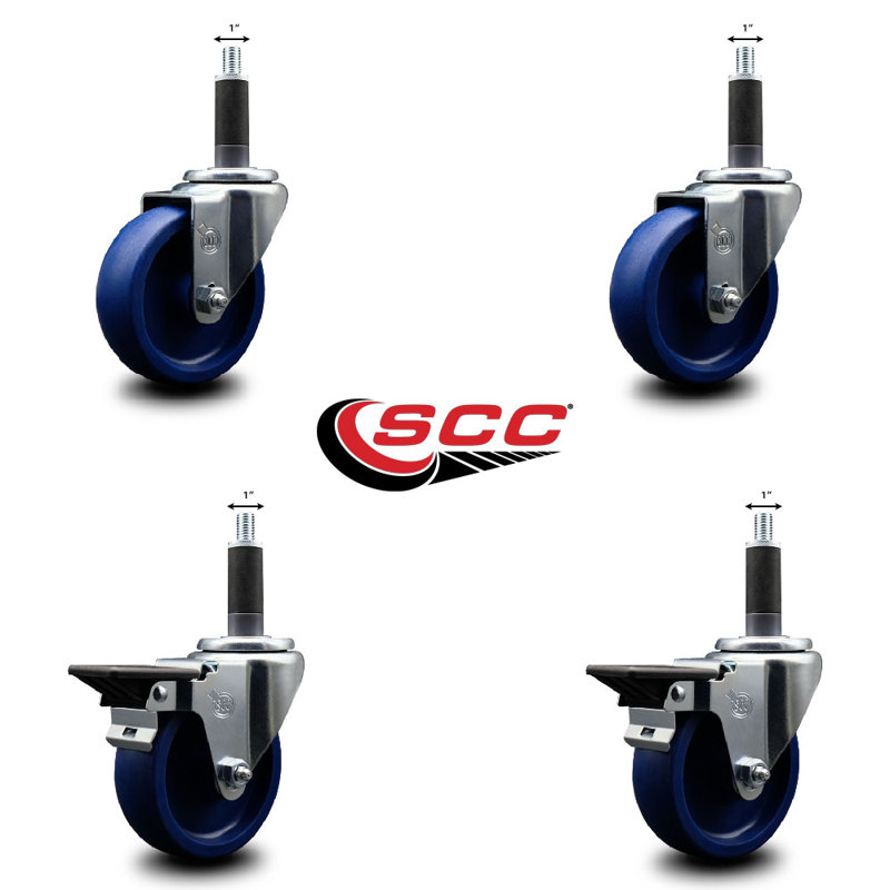 Solid Poly Wheel Swivel 1 Inch Expanding Stem Caster Set 2 Brakes SCC