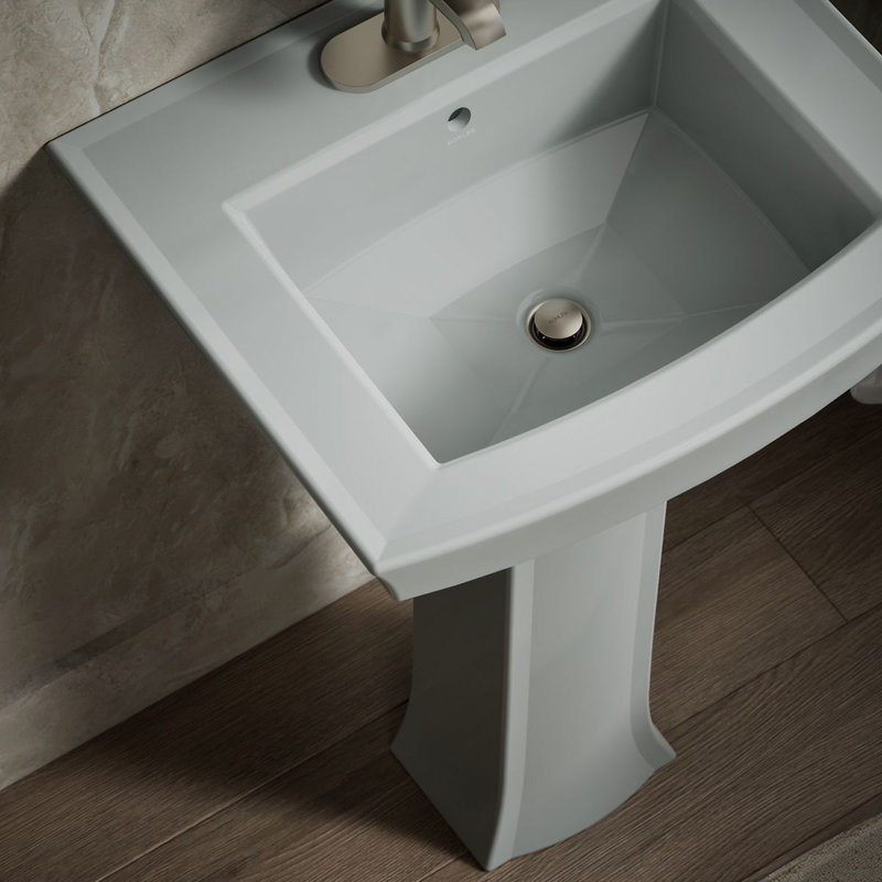 Archer 24" Rectangular Pedestal Bathroom Sink with Widespread Faucet Holes, 8" Centers, Ice Gray