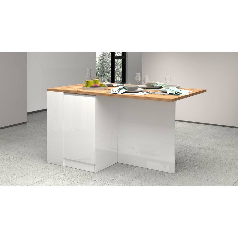 Naadirah Wood Kitchen Island, Glossy White/Oak