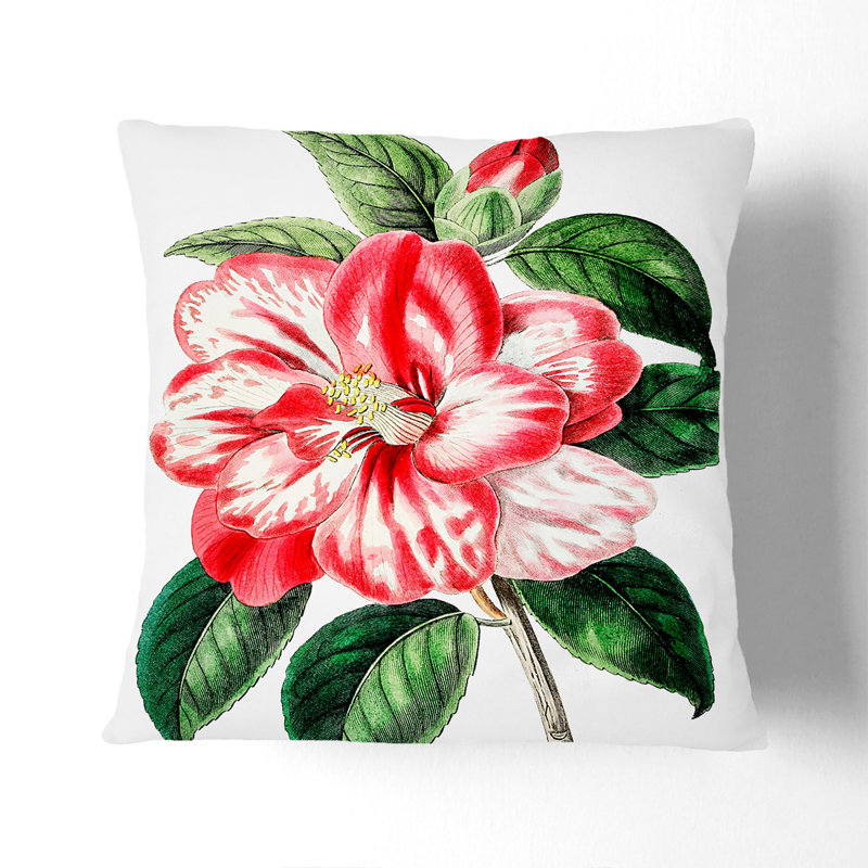 Pink Japanese Camellia Flowers Cushion with Filling, 55cm H x 55cm W x 20cm D, Black