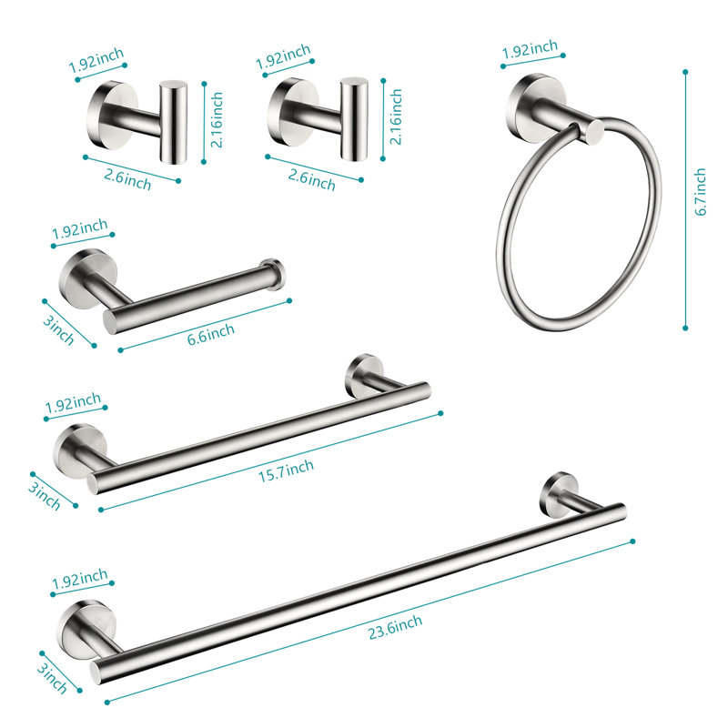Bathroom Towel Rack 6, Stainless Steel Wall Mount, Brushed Nickel, Smooth Surface, Rust And Corrosion Resistance Quality Build, Scratch- Design