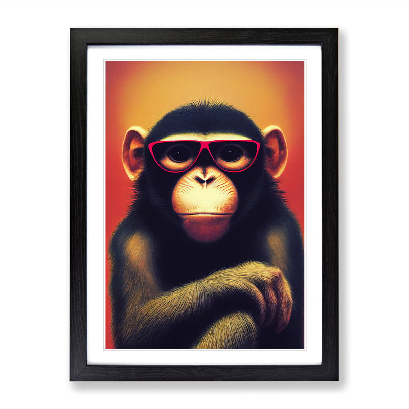 A Monkey In Glasses No.5 - Single Picture Frame Print, Black Framed, 46cm H x 34cm W x 2cm D