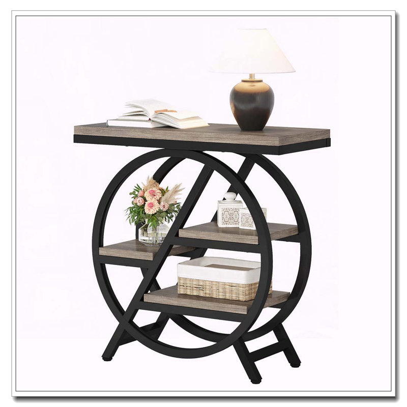 Table d'appoint étroite à 3 niveaux avec fini gris, Gris / noir
