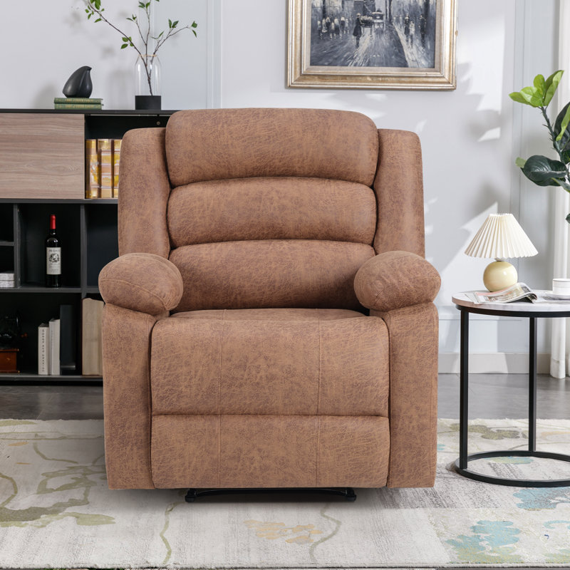 Jerneshia 38'' Wide Modern Overstuffed and Soft Manual Recliner, Textured Brown