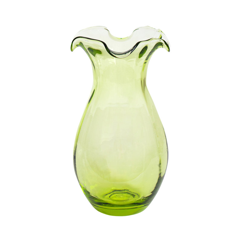 HIBISCUS GLASS Handmade Glass Table Vase, 7.5" H x 4.25" W x 4.25" D, Green