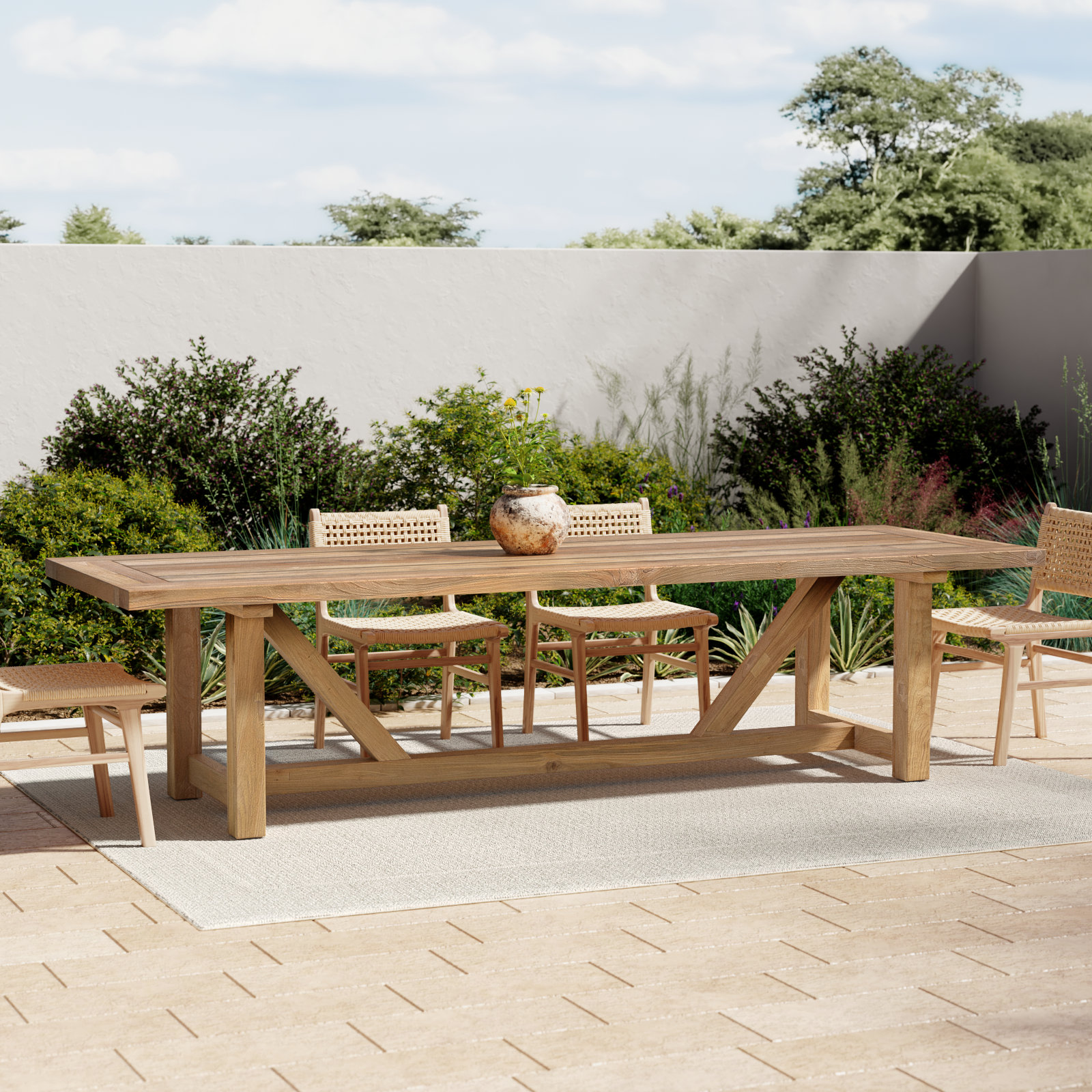 Berks 118'' Teak Outdoor Dining Table, Reclaimed Natural