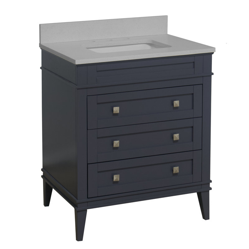 Frankfurt 30" Single Bathroom Vanity Set with Marine Gray Cabinet and Quartz Countertop, Marine Gray, Quartz