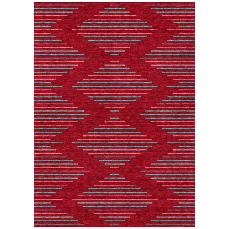 Tapis intérieur lavable à motif géométrique rouge 5 pi x 8 pi