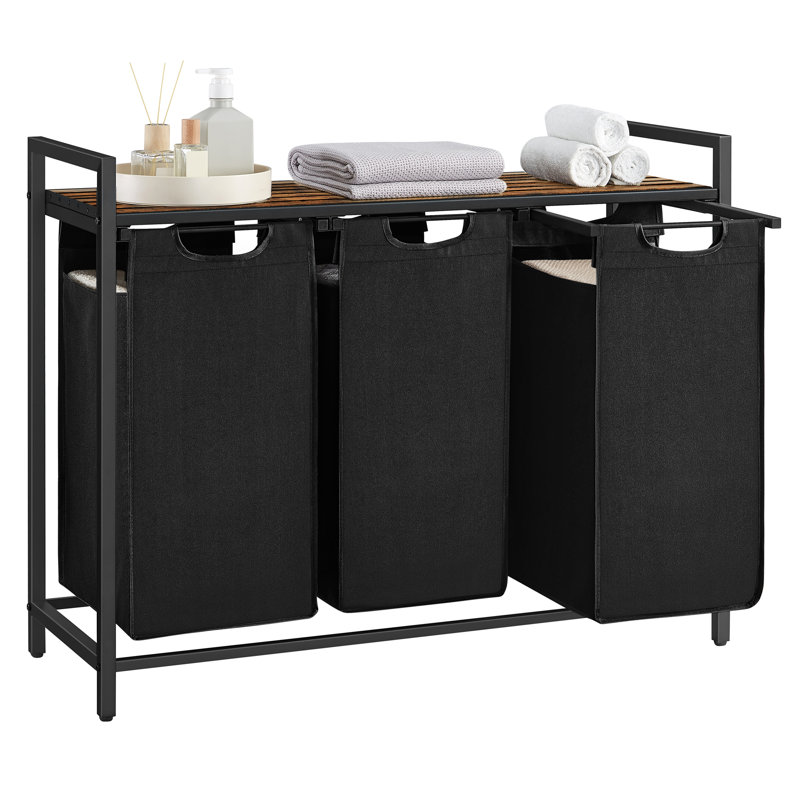 Laundry Sorter with Handles, Rustic Brown/Black