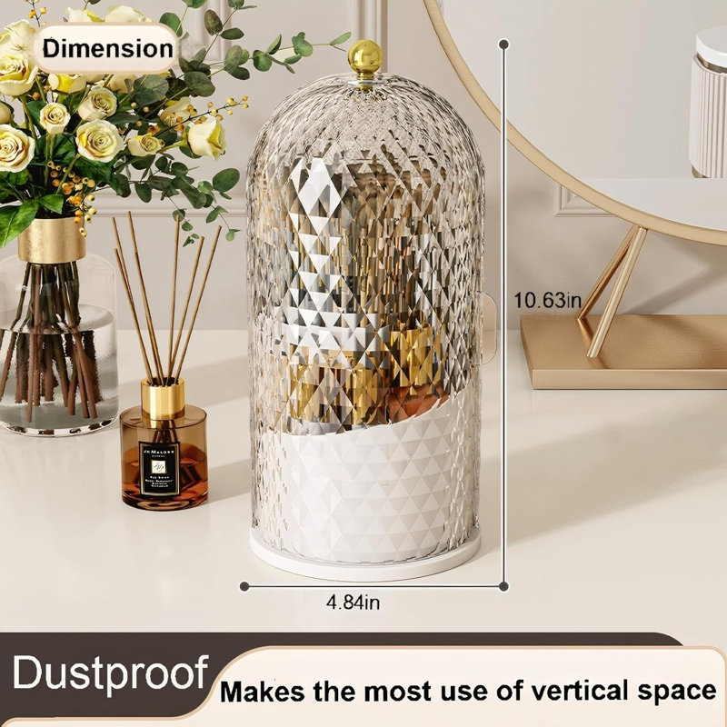 Makeup Brush Holder with Lid，Makeup Brush Storage Box with Diamond Pattern