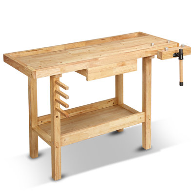 60" Heavy Duty Wood Workbench Work Bench Table With Drawer And Adjustable Handle For Workshop Garage