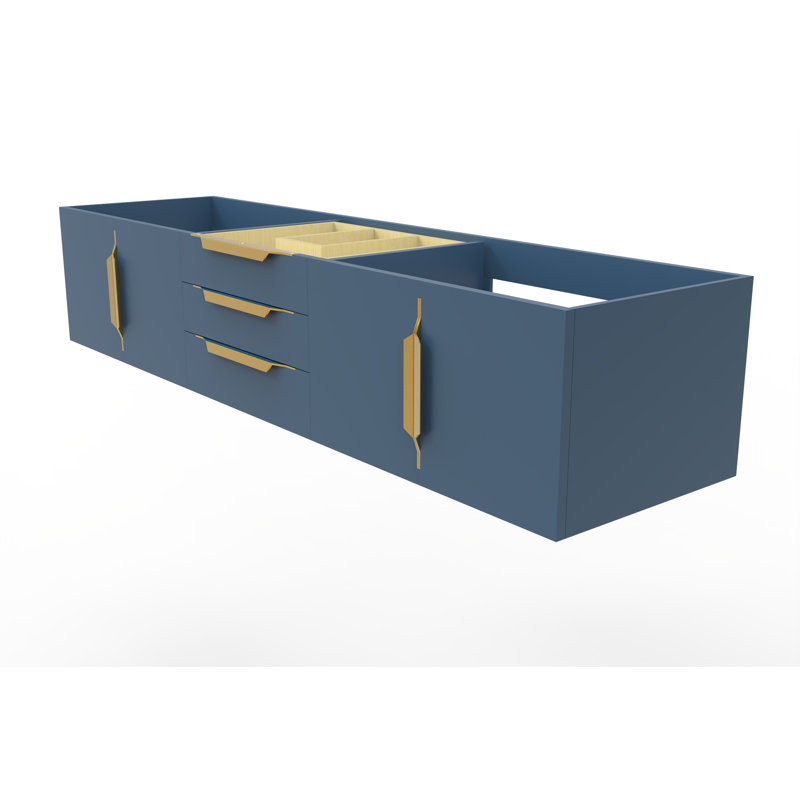 Base de meuble-lavabo mural simple 72 po Alpine, Bleu / or