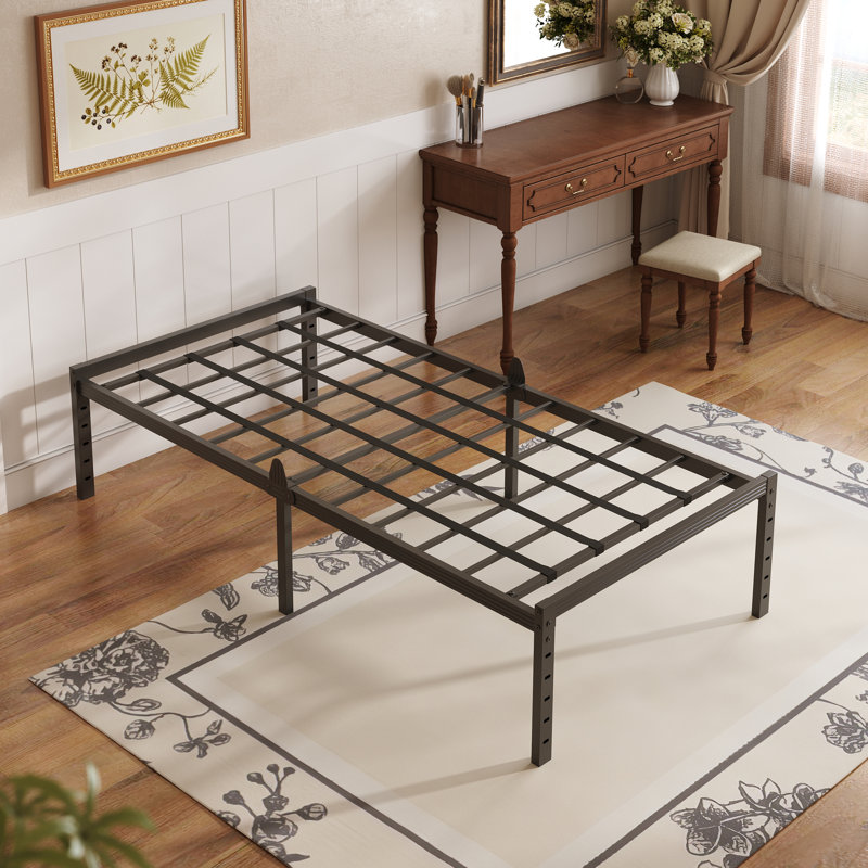 Cadre de lit plateforme en métal de 45,7 cm (18 pouces) avec sangles de soutien élastiques, support anti-affaissement, maintien du matelas, sommier non requis
