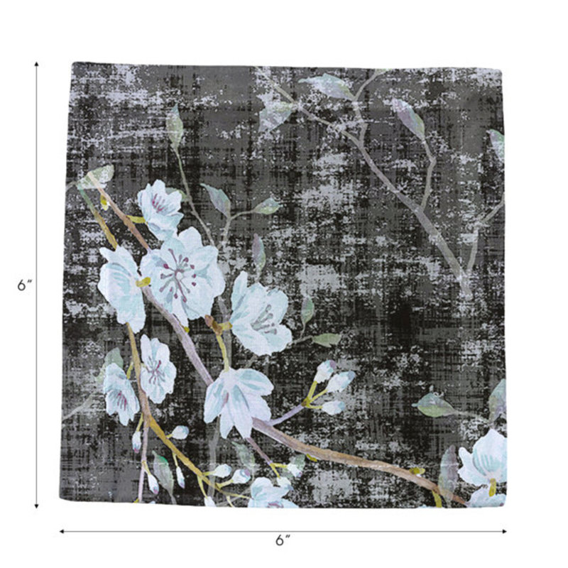 Blossom Fantasia Cotton Sateen Cocktail Napkins, Black/Blue