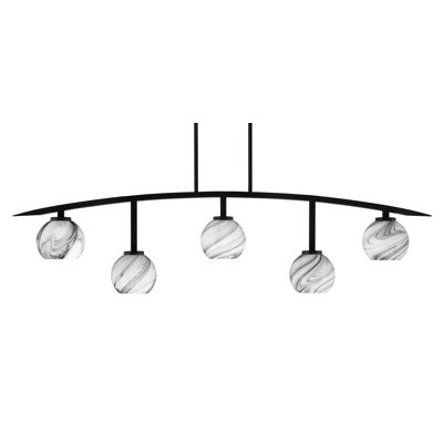 Barre d'éclairage 5 lumières kurve au fini noir mat avec verre tourbillon onyx de 5,75 po