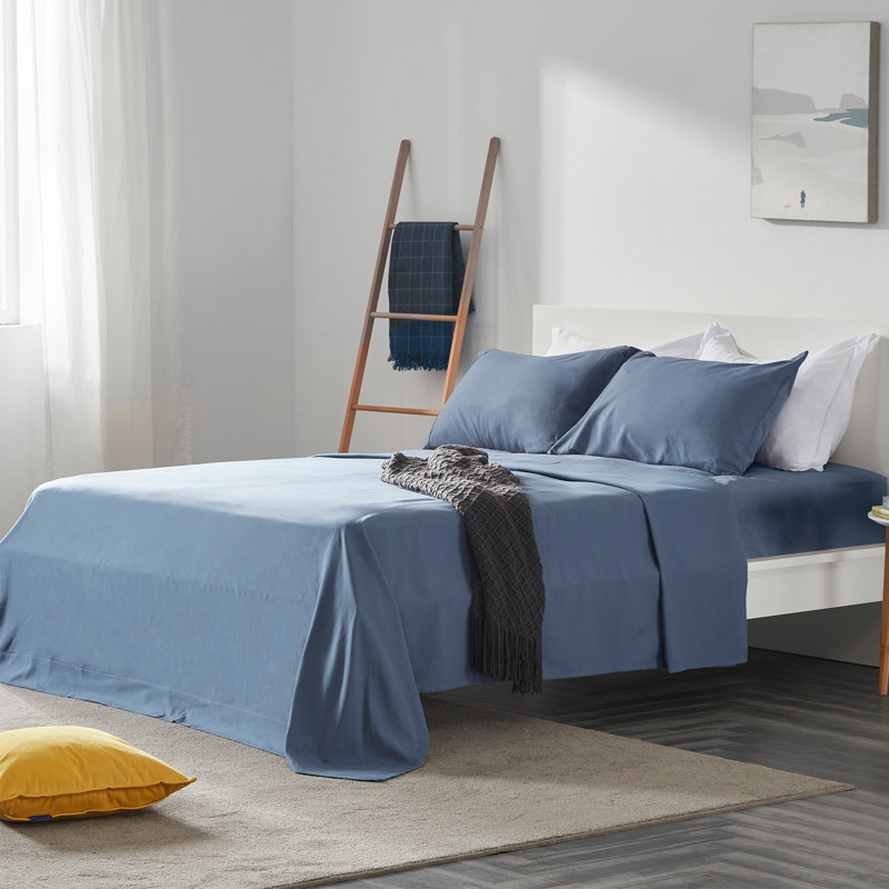 Microfiber Percale Sheet Set, Full Sheet Set + Fitted Sheet + 2 Pillowcases, Flint Blue