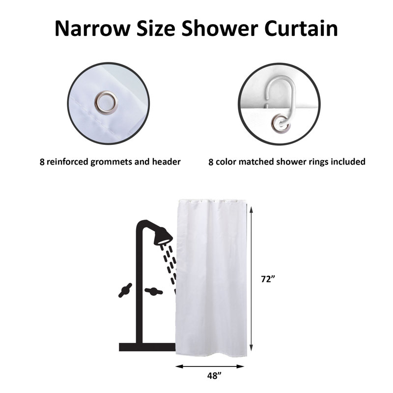 Solid Colors Stall Shower Curtain Half Size Polyester + 8 Hooks, White