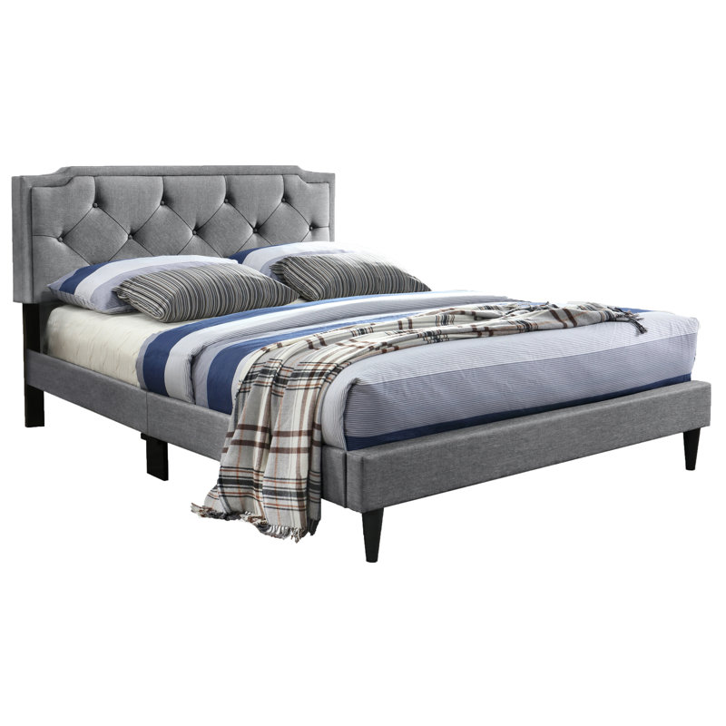 Upholstered Panel Bed, Queen, Light Gray