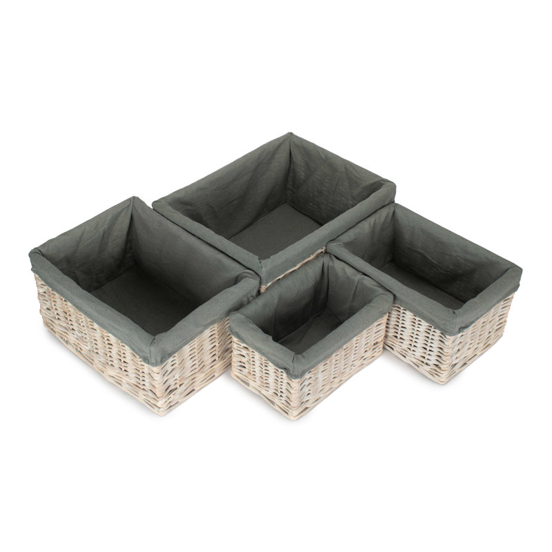 Fleur De Lis Living 4 Piece Wicker Storage Basket Set with Lining, White Wash/Grey