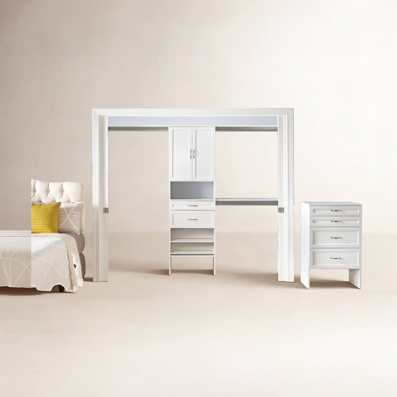 84" W - 120" W Closet System with Doors, Drawers and Shoe Shelves, Pure White