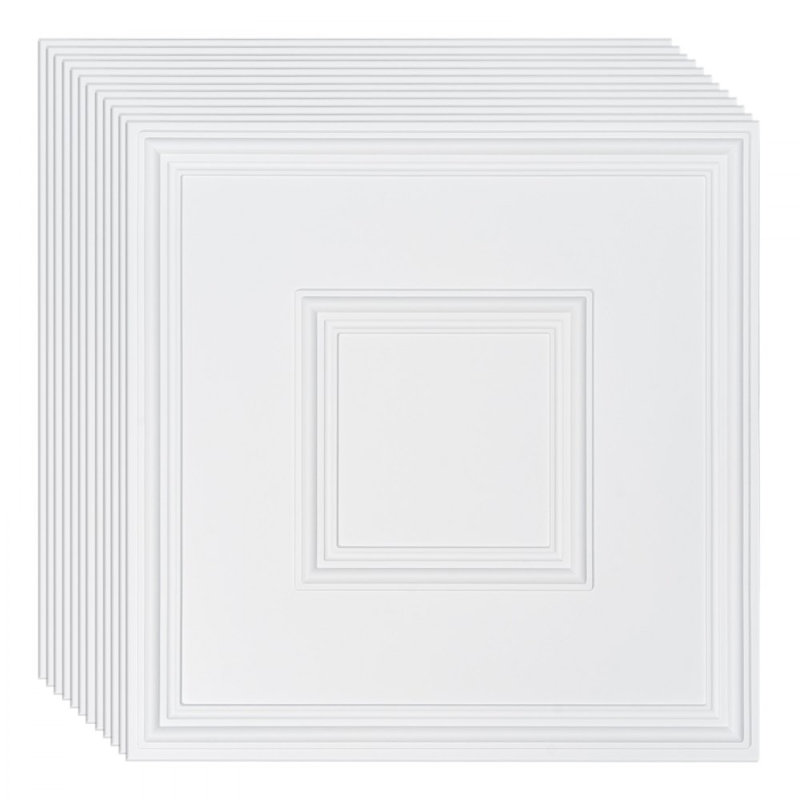 Paquet de 12 tuiles de plafond en PVC 24 x 24 po facile à installer - blanc géométrique