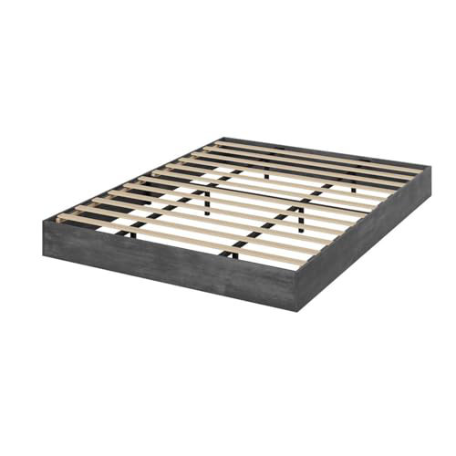 Lit plateforme en bois massif avec lattes de bois robustes, base de lit autoportante, Grand lit, Gris anthracite / gris