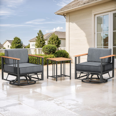 Canyon Patio Swivel Chairs With 6" Cushions & Side Table, 360° Swivel Rocking Outdoor Chairs For Porch, Poolside by Latitude Run