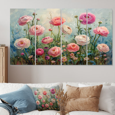 «Garden of Love», ensemble de reproductions d'art murales roses et vertes - Renoncule